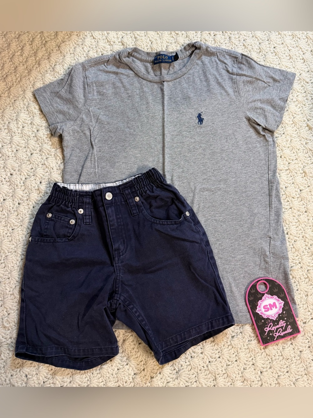 Polo by Ralph Lauren Gray Tee with Navy Pony & Navy Shorts Set - Kids
